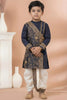 Trendy Navy Blue Viscose Embroidered Kurta Dhoti Set with Golden Motifs For Kid