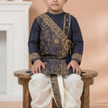 Trendy Navy Blue Viscose Embroidered Kurta Dhoti Set with Golden Motifs For Kid