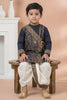 Trendy Navy Blue Viscose Embroidered Kurta Dhoti Set with Golden Motifs For Kid