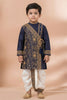 Trendy Navy Blue Viscose Embroidered Kurta Dhoti Set with Golden Motifs For Kid
