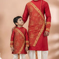 Royal Red Viscose Embroidered Kurta Dhoti Set for Father and Son
