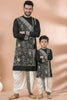 Classic Black Viscose Embroidered Kurta Dhoti Set for Father and Son