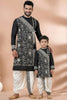 Classic Black Viscose Embroidered Kurta Dhoti Set for Father and Son