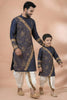 Elegant Navy Blue Viscose Embroidered Kurta Dhoti Set for Father and Son