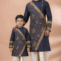 Elegant Navy Blue Viscose Embroidered Kurta Dhoti Set for Father and Son
