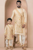 Charming Cream Viscose Embroidered Kurta Dhoti Set for Father and Son