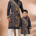 Trendy Navy Blue Viscose Embroidered Kurta Dhoti Set for Father and Son