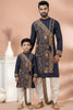 Trendy Navy Blue Viscose Embroidered Kurta Dhoti Set for Father and Son
