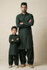 Elegant Dark Green Viscose Pathani Kurta Pajama Matching Set for Father and Son