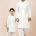 Stunning White Viscose Pathani Kurta Pajama Matching Set for Father and Son