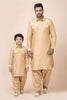 Classic Beige Viscose Pathani Kurta Pajama Matching Set for Father and Son