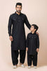 Fantastic Black Viscose Pathani Kurta Pajama Matching Set for Father and Son