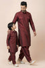 Trendy Maroon Viscose Pathani Kurta Pajama Matching Set for Father and Son