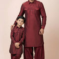 Trendy Maroon Viscose Pathani Kurta Pajama Matching Set for Father and Son