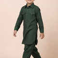 Classic Dark Green Viscose Pathani Kurta Pajama Set for Boys