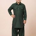 Classic Dark Green Viscose Pathani Kurta Pajama Set for Boys