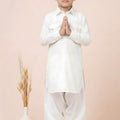 Trendy White Viscose Pathani Kurta Pajama Set for Boys