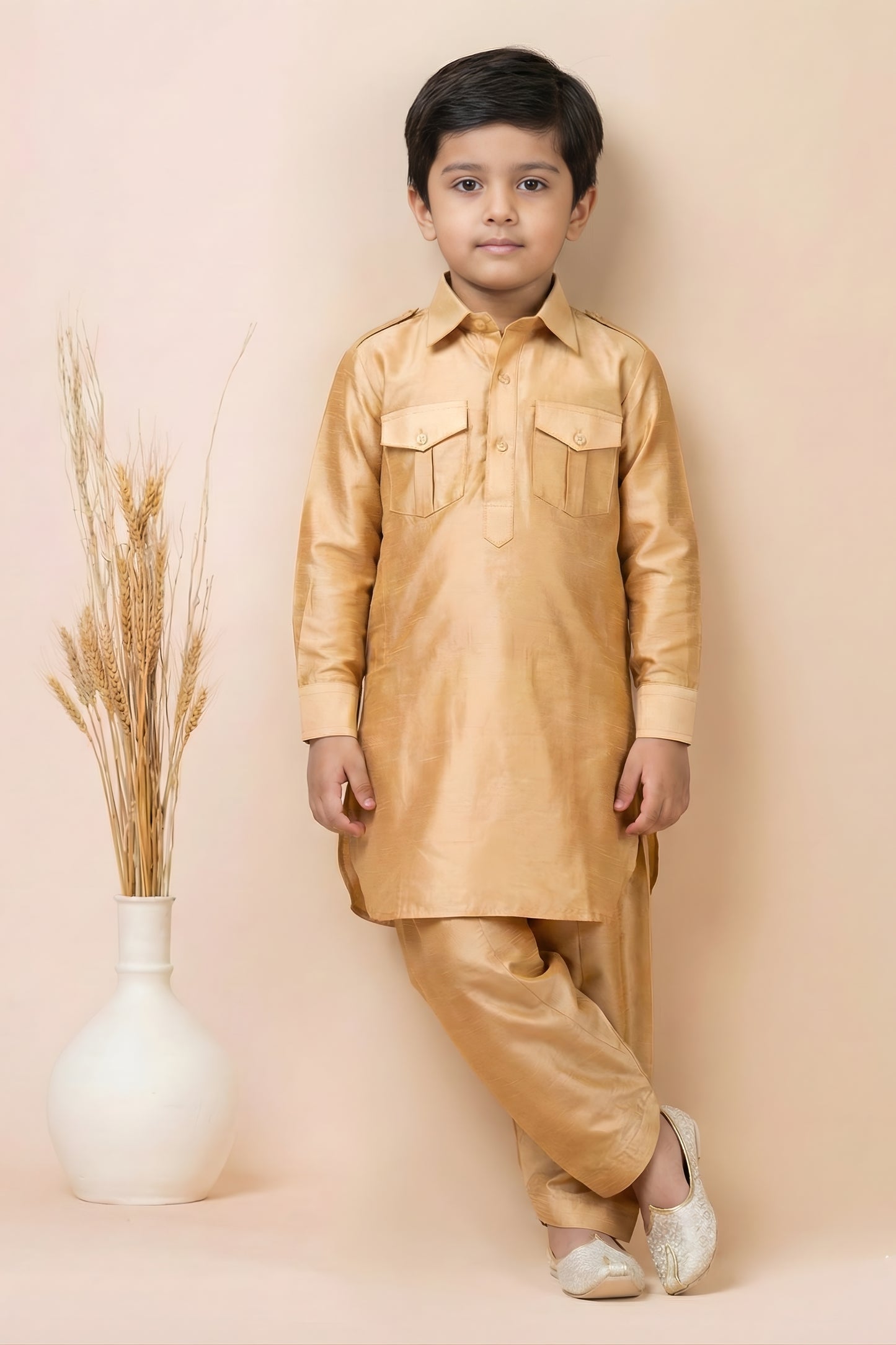Stylish Beige Viscose Pathani Kurta Pajama Set for Boys