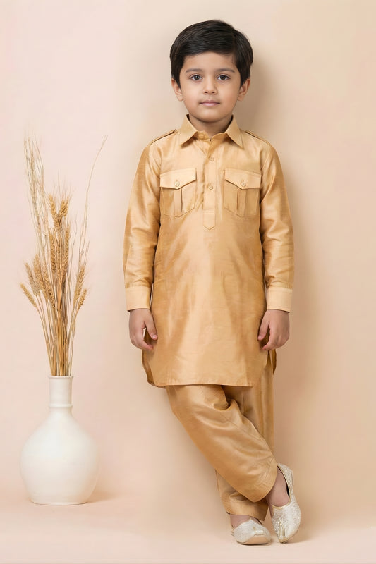 Stylish Beige Viscose Pathani Kurta Pajama Set for Boys