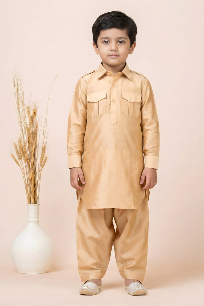 Stylish Beige Viscose Pathani Kurta Pajama Set for Boys