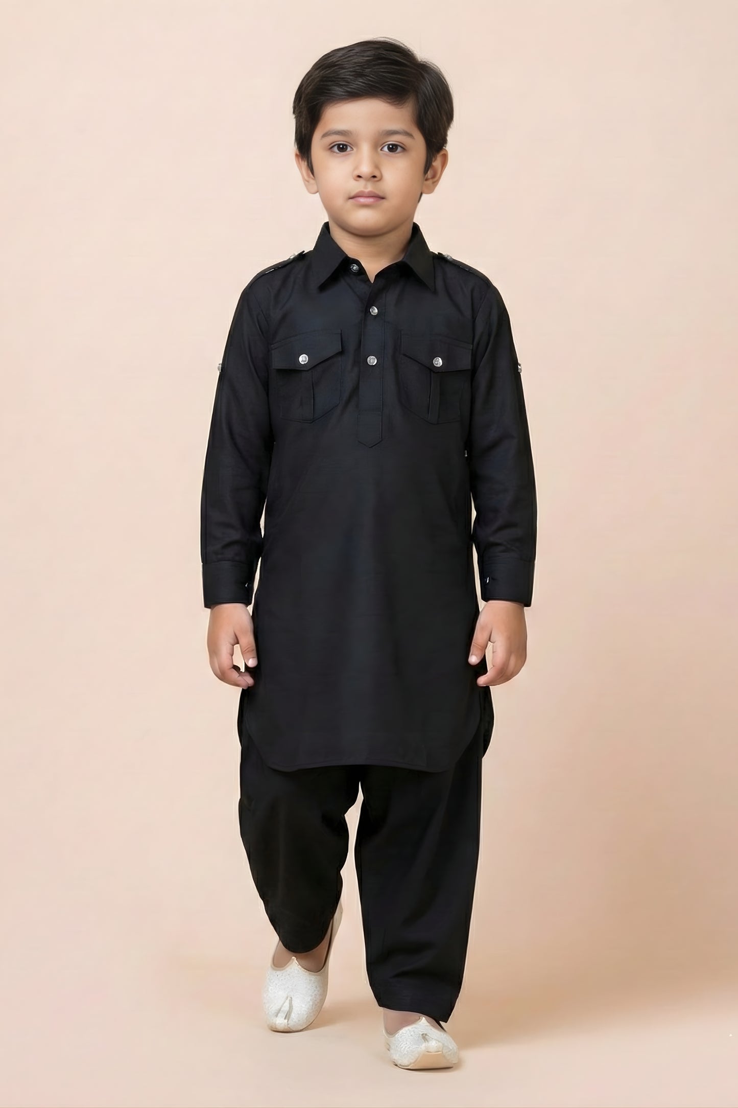 Latest Black Viscose Pathani Kurta Pajama Set for Boys