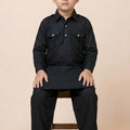 Latest Black Viscose Pathani Kurta Pajama Set for Boys