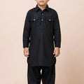Latest Black Viscose Pathani Kurta Pajama Set for Boys