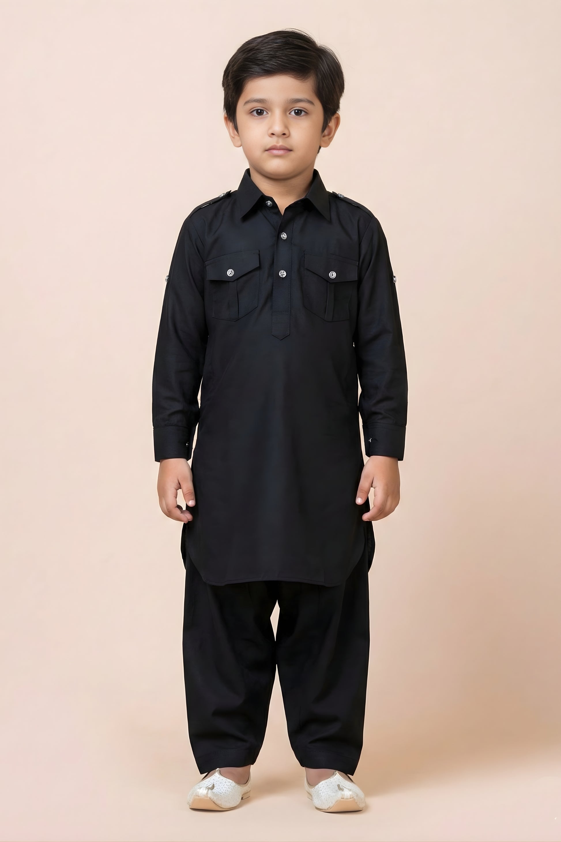 Latest Black Viscose Pathani Kurta Pajama Set for Boys