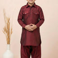 Stunning Maroon Viscose Pathani Kurta Pajama Set for Boys