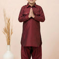 Stunning Maroon Viscose Pathani Kurta Pajama Set for Boys