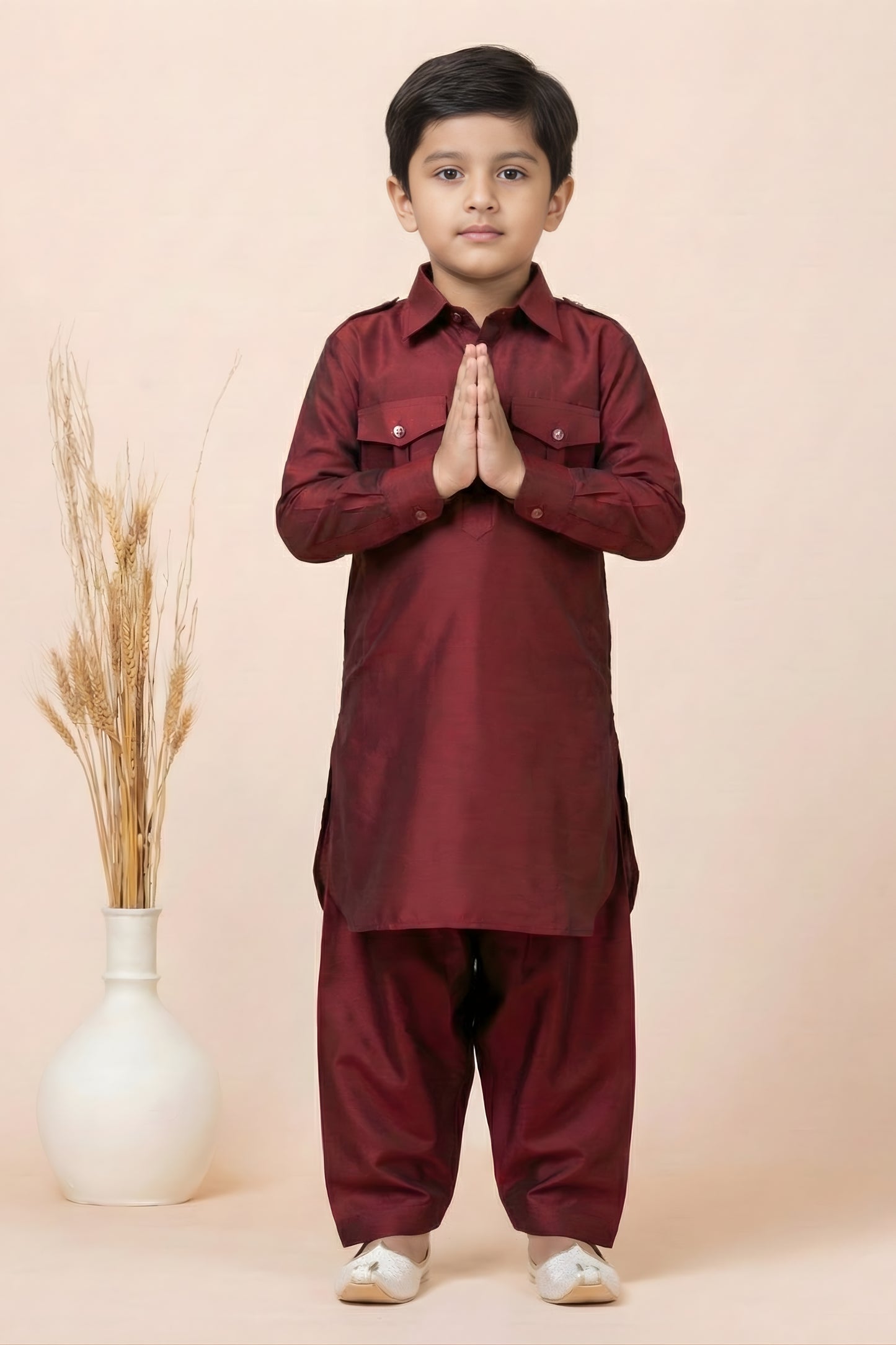 Stunning Maroon Viscose Pathani Kurta Pajama Set for Boys