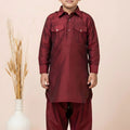 Stunning Maroon Viscose Pathani Kurta Pajama Set for Boys