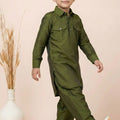 Elegant Olive Green Viscose Pathani Kurta Pajama Set for Boys
