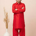 Royal Red Viscose Pathani Kurta Pajama Set for Boys