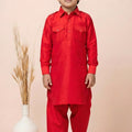 Royal Red Viscose Pathani Kurta Pajama Set for Boys