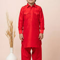 Royal Red Viscose Pathani Kurta Pajama Set for Boys