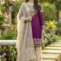 Trendy Wine Embroidered Silk Readymade Salwar Suit with Net Dupatta