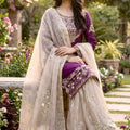 Trendy Wine Embroidered Silk Readymade Salwar Suit with Net Dupatta