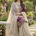 Trendy Wine Embroidered Silk Readymade Salwar Suit with Net Dupatta