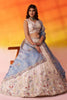 Elegant Beige Floral Embroidered Tissue Lehenga Choli with Blue Dupatta for Wedding