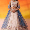 Elegant Beige Floral Embroidered Tissue Lehenga Choli with Blue Dupatta for Wedding