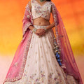 Royal Beige Floral Embroidered Tissue Lehenga Choli with Pink Dupatta for Wedding