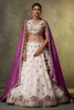 Stylish Beige Embroidered Tissue Lehenga Choli with Purple Dupatta for Wedding
