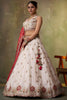 Fancy Beige Embroidered Tissue Lehenga Choli with Red Dupatta for Wedding