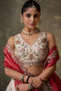 Fancy Beige Embroidered Tissue Lehenga Choli with Red Dupatta for Wedding