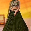 Trendy Olive Green Georgette Floral Embroidered Lehenga Choli Set with Dupatta for Wedding