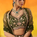 Trendy Olive Green Georgette Floral Embroidered Lehenga Choli Set with Dupatta for Wedding