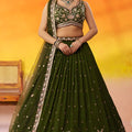 Trendy Olive Green Georgette Floral Embroidered Lehenga Choli Set with Dupatta for Wedding