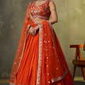 Perfect Orange Georgette Floral Embroidered Lehenga Choli Set with Dupatta for Wedding