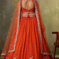 Perfect Orange Georgette Floral Embroidered Lehenga Choli Set with Dupatta for Wedding